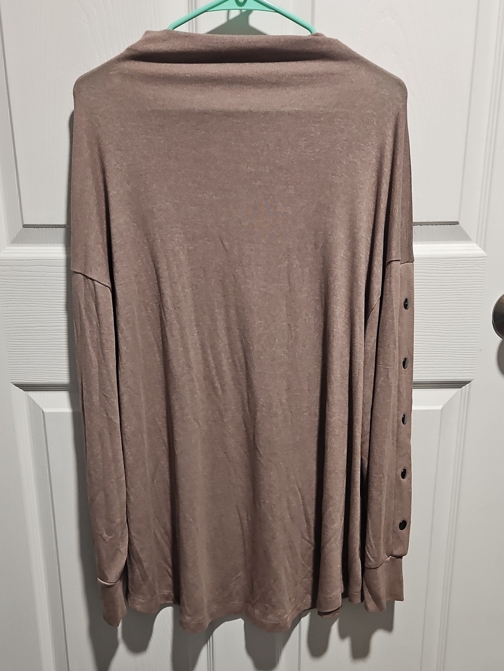 Lane Bryant-Taupe Button-Sleeve Pullover